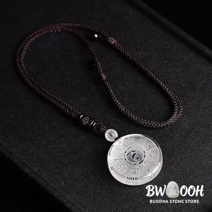 BWOOOH handcrafted Liuli Taoism Five Sacred Mountains Yin Yang symbol balance pendant, featuring Nine Hand Seals, suitable as a necklace or key chain, showcasing ancient Chinese crystal art. - View 5