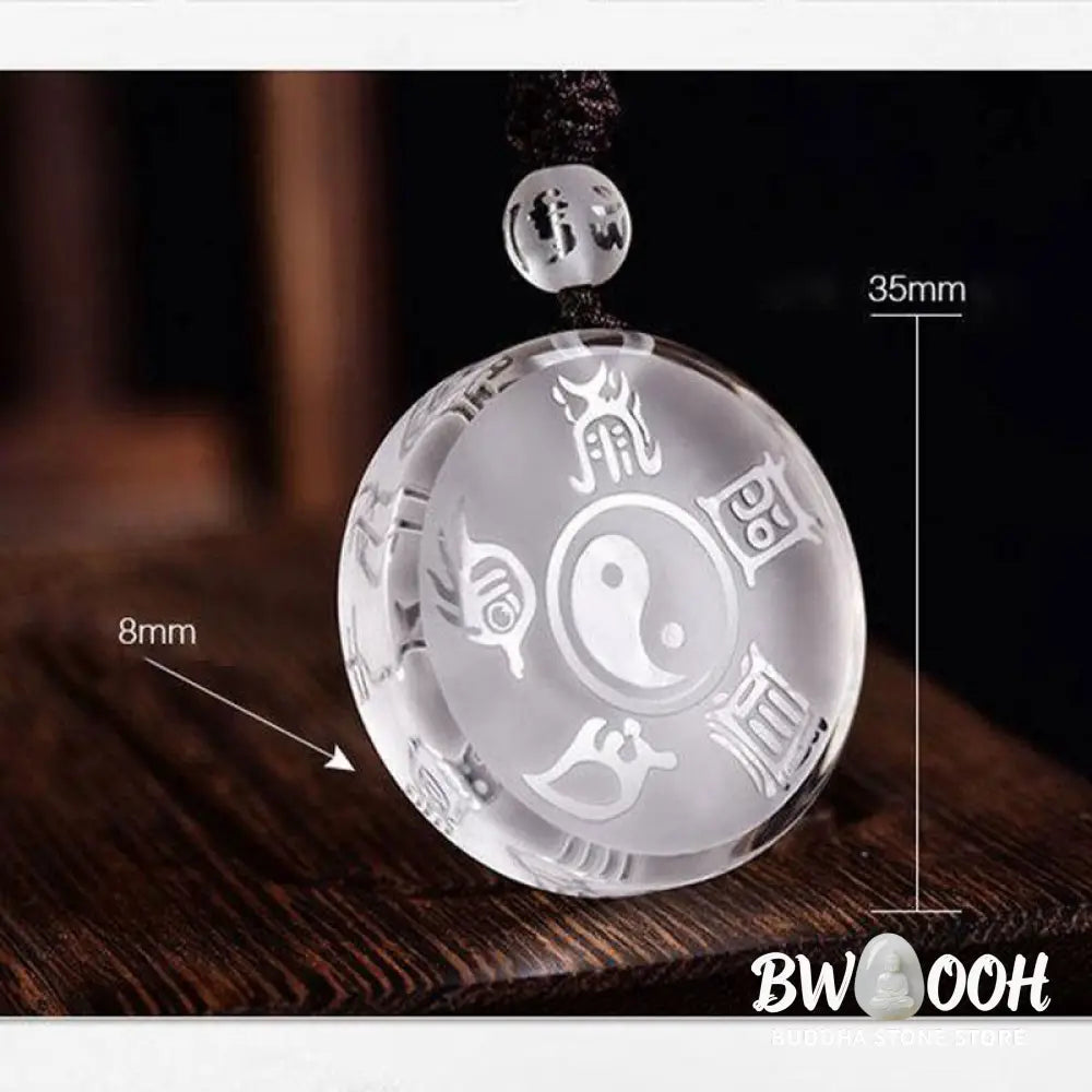 BWOOOH handcrafted Liuli Taoism Five Sacred Mountains Yin Yang symbol balance pendant, featuring Nine Hand Seals, suitable as a necklace or key chain, showcasing ancient Chinese crystal art. - View 8