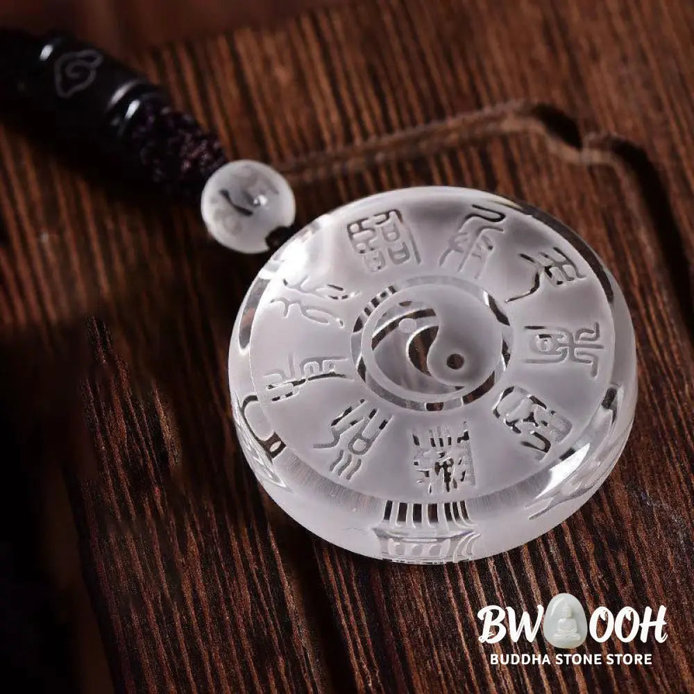 BWOOOH handcrafted Liuli Taoism Five Sacred Mountains Yin Yang symbol balance pendant, featuring Nine Hand Seals, suitable as a necklace or key chain, showcasing ancient Chinese crystal art. - View 4