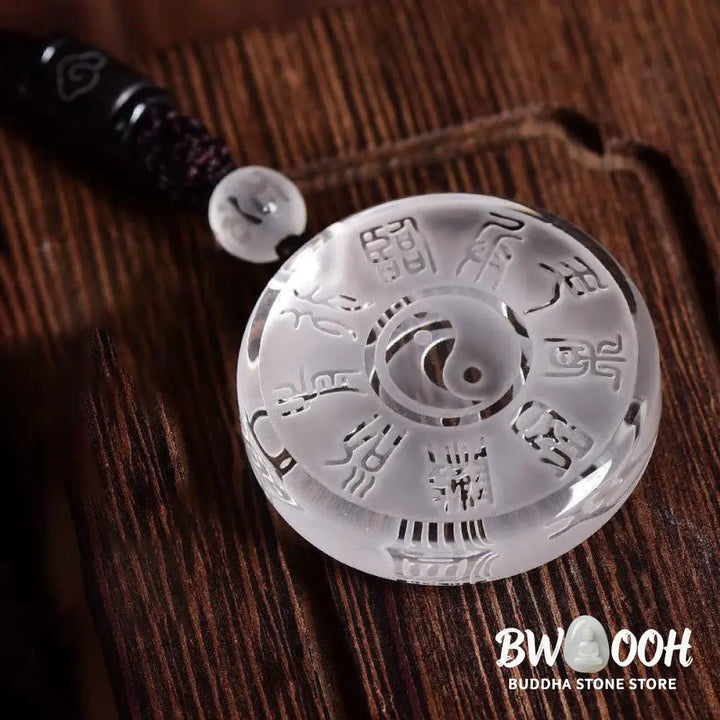 BWOOOH handcrafted Liuli Taoism Five Sacred Mountains Yin Yang symbol balance pendant, featuring Nine Hand Seals, suitable as a necklace or key chain, showcasing ancient Chinese crystal art. - View 4