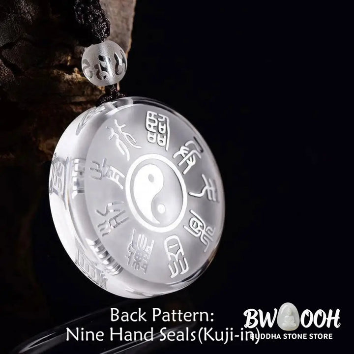 BWOOOH handcrafted Liuli Taoism Five Sacred Mountains Yin Yang symbol balance pendant, featuring Nine Hand Seals, suitable as a necklace or key chain, showcasing ancient Chinese crystal art. - View 3