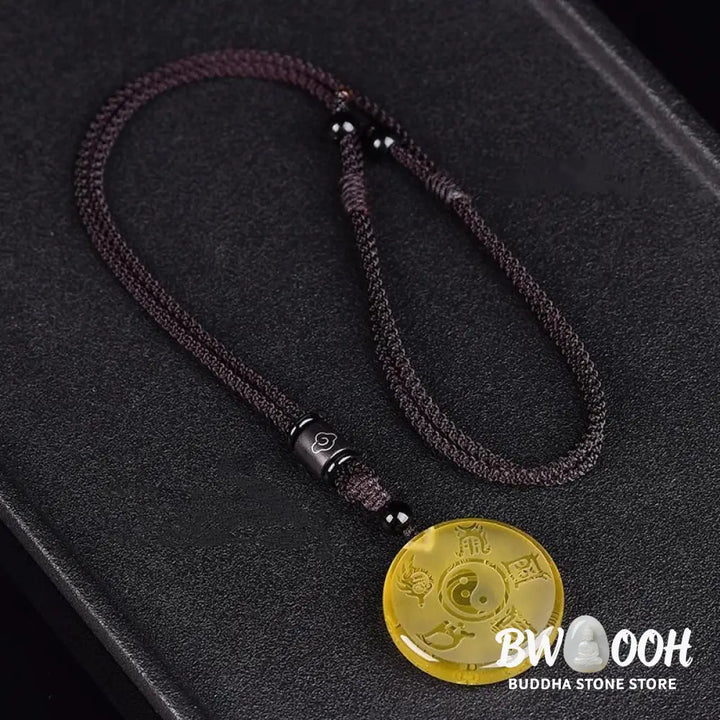 BWOOOH handcrafted Liuli Taoism Five Sacred Mountains Yin Yang symbol balance pendant, featuring Nine Hand Seals, suitable as a necklace or key chain, showcasing ancient Chinese crystal art. - View 11
