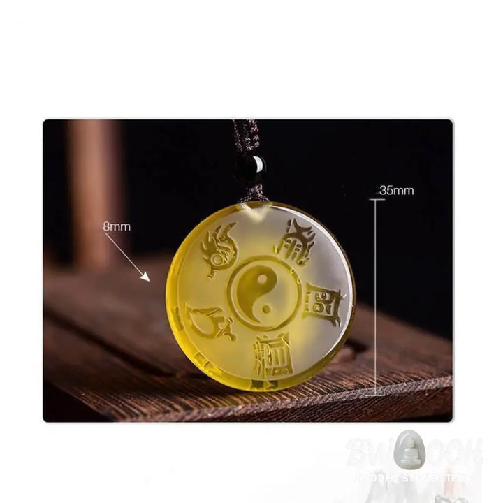 BWOOOH handcrafted Liuli Taoism Five Sacred Mountains Yin Yang symbol balance pendant, featuring Nine Hand Seals, suitable as a necklace or key chain, showcasing ancient Chinese crystal art. - View 13