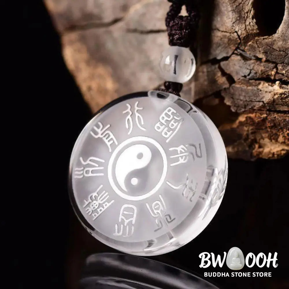 BWOOOH handcrafted Liuli Taoism Five Sacred Mountains Yin Yang symbol balance pendant, featuring Nine Hand Seals, suitable as a necklace or key chain, showcasing ancient Chinese crystal art. - View 2