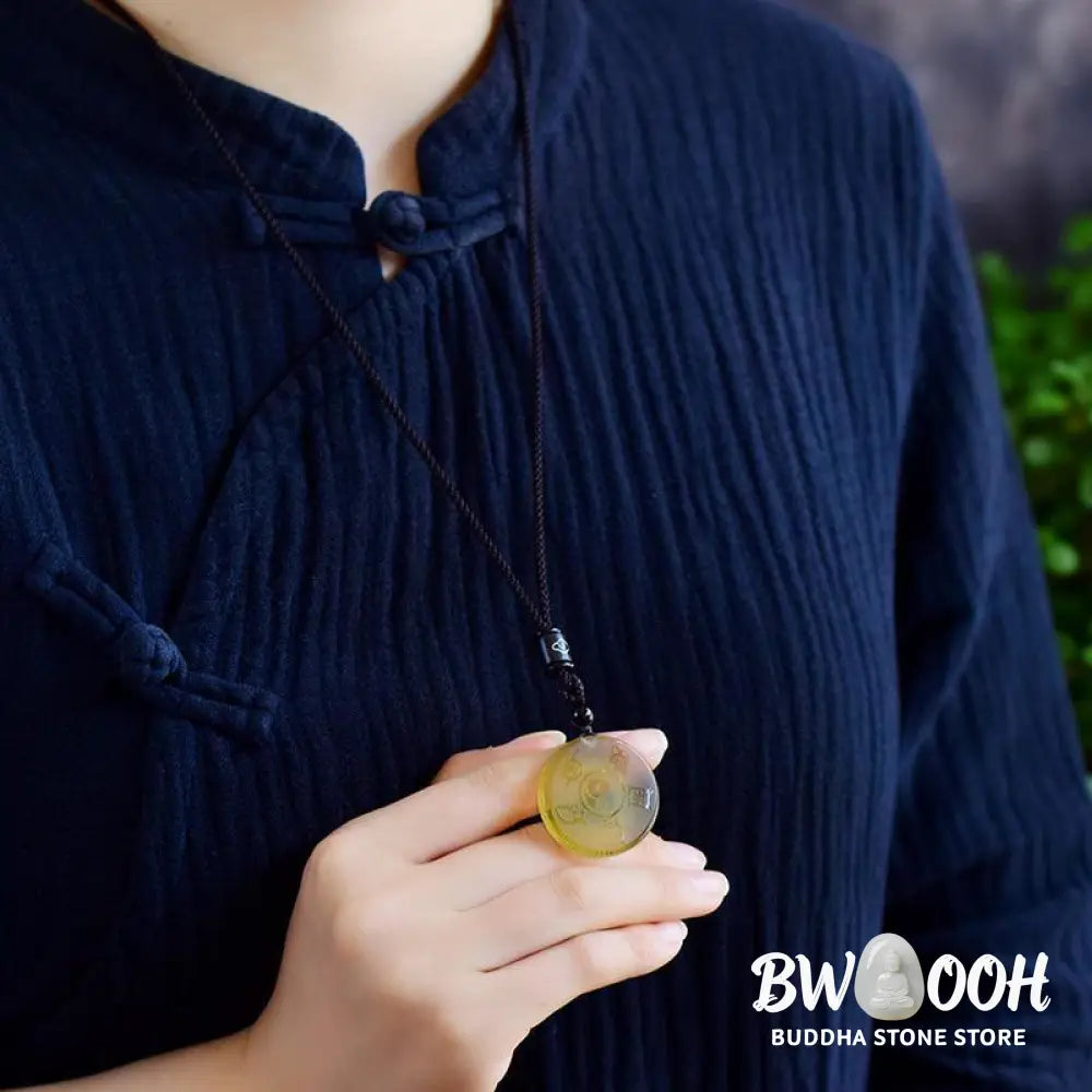 BWOOOH handcrafted Liuli Taoism Five Sacred Mountains Yin Yang symbol balance pendant, featuring Nine Hand Seals, suitable as a necklace or key chain, showcasing ancient Chinese crystal art. - View 12
