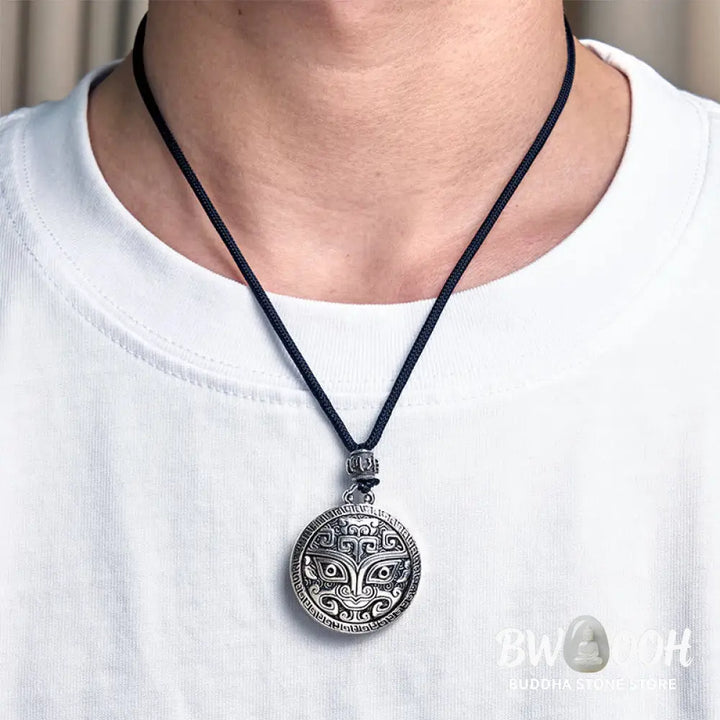 Buddha Stones Taotie Om Mani Padme Hum Copper Plated Silver Wealth Necklace Pendant - BWOOOH - Copper(Wealth ♥ Luck)