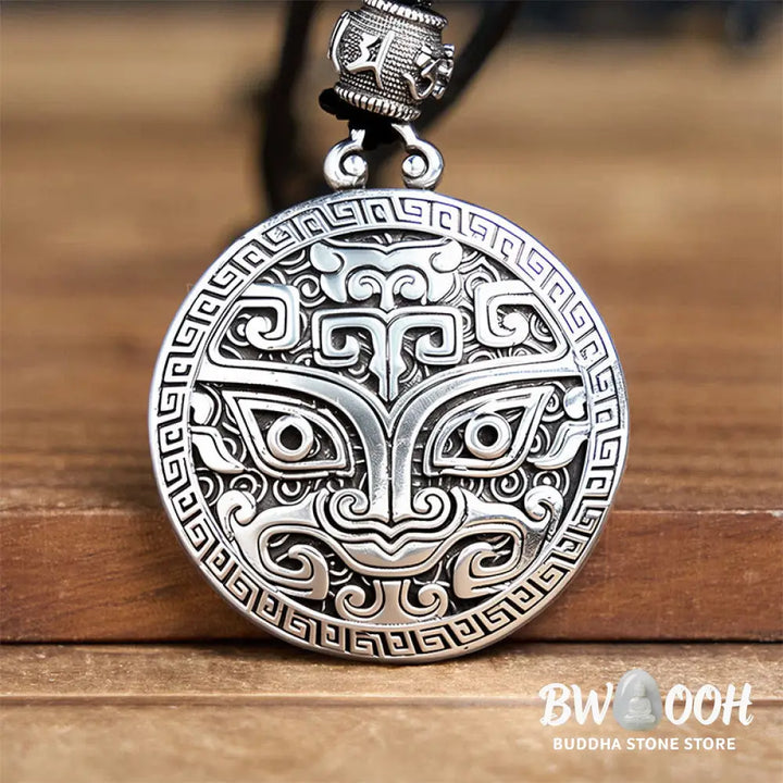Buddha Stones Taotie Om Mani Padme Hum Copper Plated Silver Wealth Necklace Pendant - BWOOOH - Copper(Wealth ♥ Luck)
