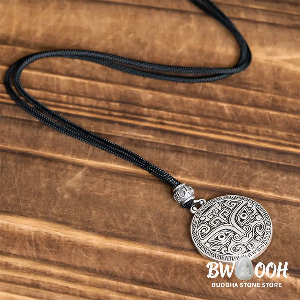 Buddha Stones Taotie Om Mani Padme Hum Copper Plated Silver Wealth Necklace Pendant - BWOOOH - Copper(Wealth ♥ Luck)