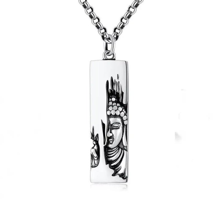 BWOOOH Tathagata Buddha Strength Protection Amulet, a vintage-style copper pendant necklace. Features an intricately designed Buddha symbol, suitable for unisex wear, 60cm/80cm length options. - View 4