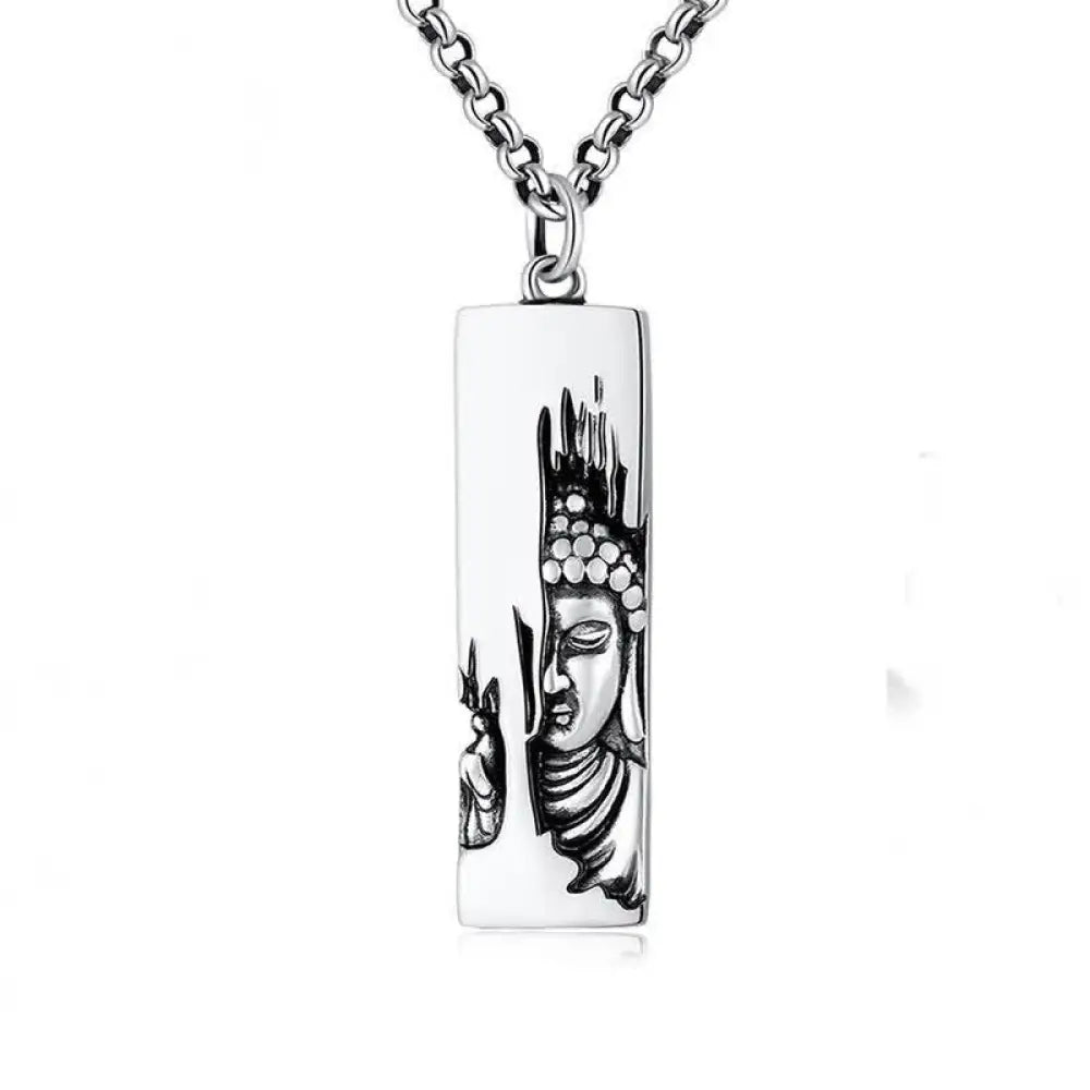 BWOOOH Tathagata Buddha Strength Protection Amulet, a vintage-style copper pendant necklace. Features an intricately designed Buddha symbol, suitable for unisex wear, 60cm/80cm length options. - View 10