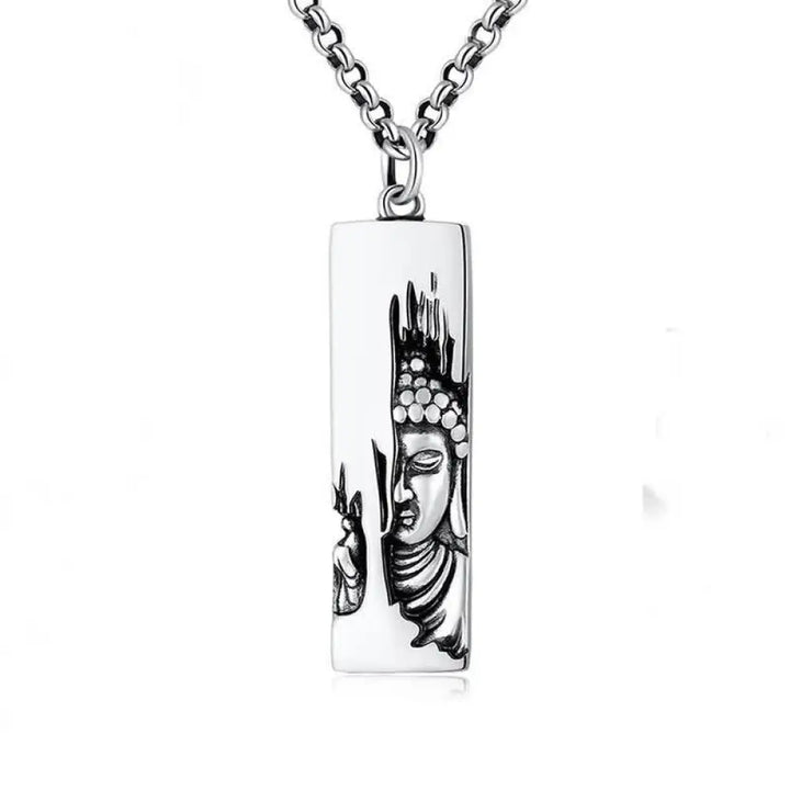 BWOOOH Tathagata Buddha Strength Protection Amulet, a vintage-style copper pendant necklace. Features an intricately designed Buddha symbol, suitable for unisex wear, 60cm/80cm length options. - View 10