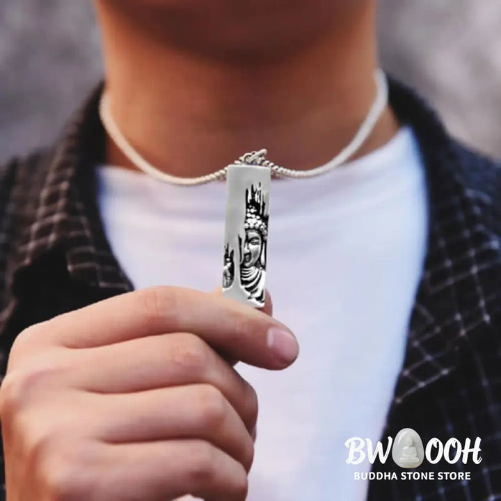 BWOOOH Tathagata Buddha Strength Protection Amulet, a vintage-style copper pendant necklace. Features an intricately designed Buddha symbol, suitable for unisex wear, 60cm/80cm length options. - View 12