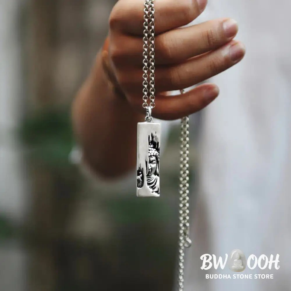 BWOOOH Tathagata Buddha Strength Protection Amulet, a vintage-style copper pendant necklace. Features an intricately designed Buddha symbol, suitable for unisex wear, 60cm/80cm length options. - View 9