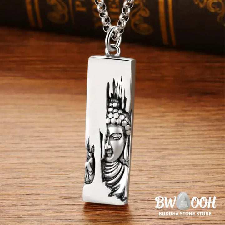 BWOOOH Tathagata Buddha Strength Protection Amulet, a vintage-style copper pendant necklace. Features an intricately designed Buddha symbol, suitable for unisex wear, 60cm/80cm length options. - View 3