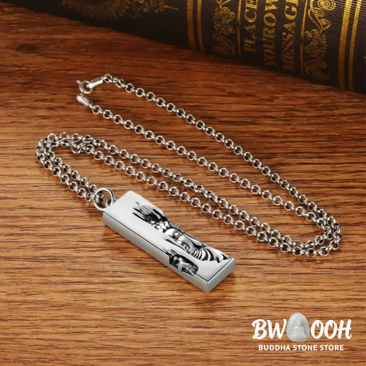 BWOOOH Tathagata Buddha Strength Protection Amulet, a vintage-style copper pendant necklace. Features an intricately designed Buddha symbol, suitable for unisex wear, 60cm/80cm length options. - View 14