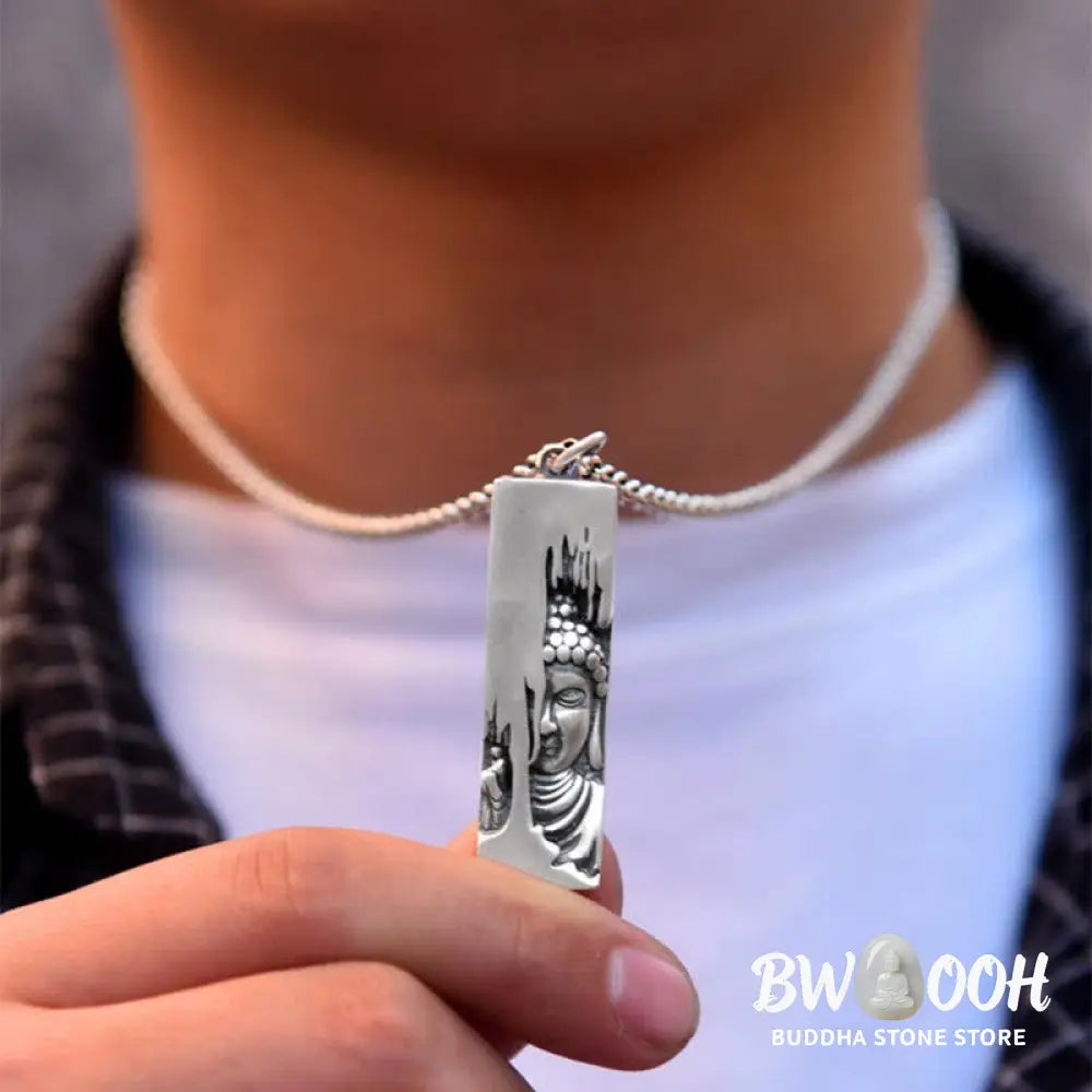 BWOOOH Tathagata Buddha Strength Protection Amulet, a vintage-style copper pendant necklace. Features an intricately designed Buddha symbol, suitable for unisex wear, 60cm/80cm length options. - View 8