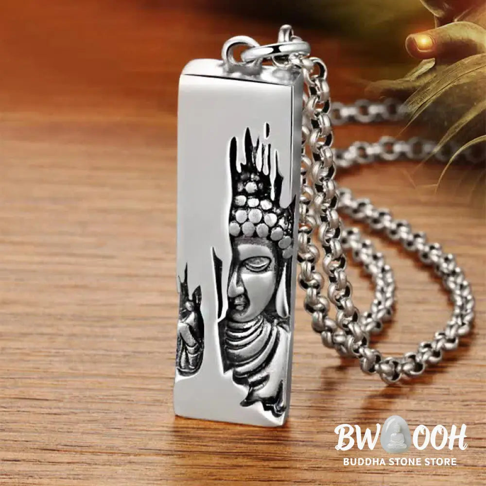 BWOOOH Tathagata Buddha Strength Protection Amulet, a vintage-style copper pendant necklace. Features an intricately designed Buddha symbol, suitable for unisex wear, 60cm/80cm length options. - View 5