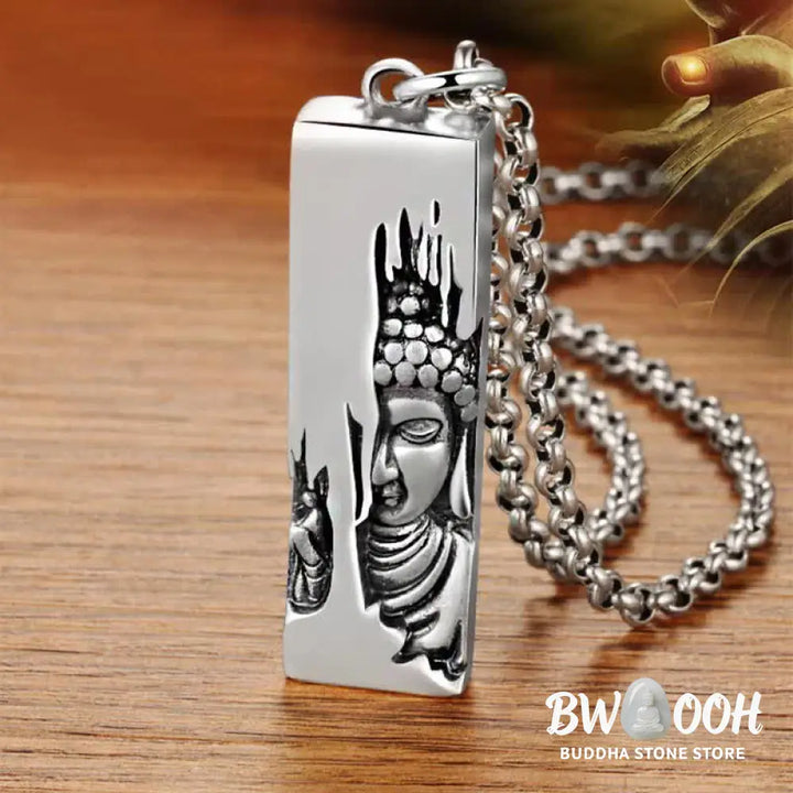BWOOOH Tathagata Buddha Strength Protection Amulet, a vintage-style copper pendant necklace. Features an intricately designed Buddha symbol, suitable for unisex wear, 60cm/80cm length options. - View 5