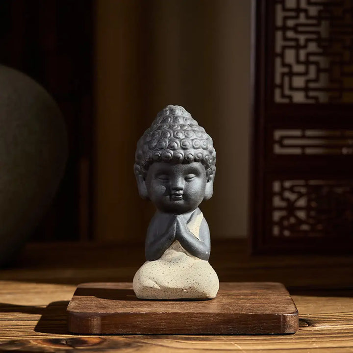 Buddha Stones Tathagata Buddha Symbol Design Purple Clay Serenity Desk Decoration - Beige Buddha 4*4*8.5 cm