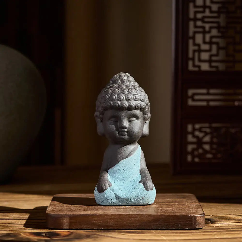 Buddha Stones Tathagata Buddha Symbol Design Purple Clay Serenity Desk Decoration - Blue Buddha 4*4*8.5 cm - Decorations