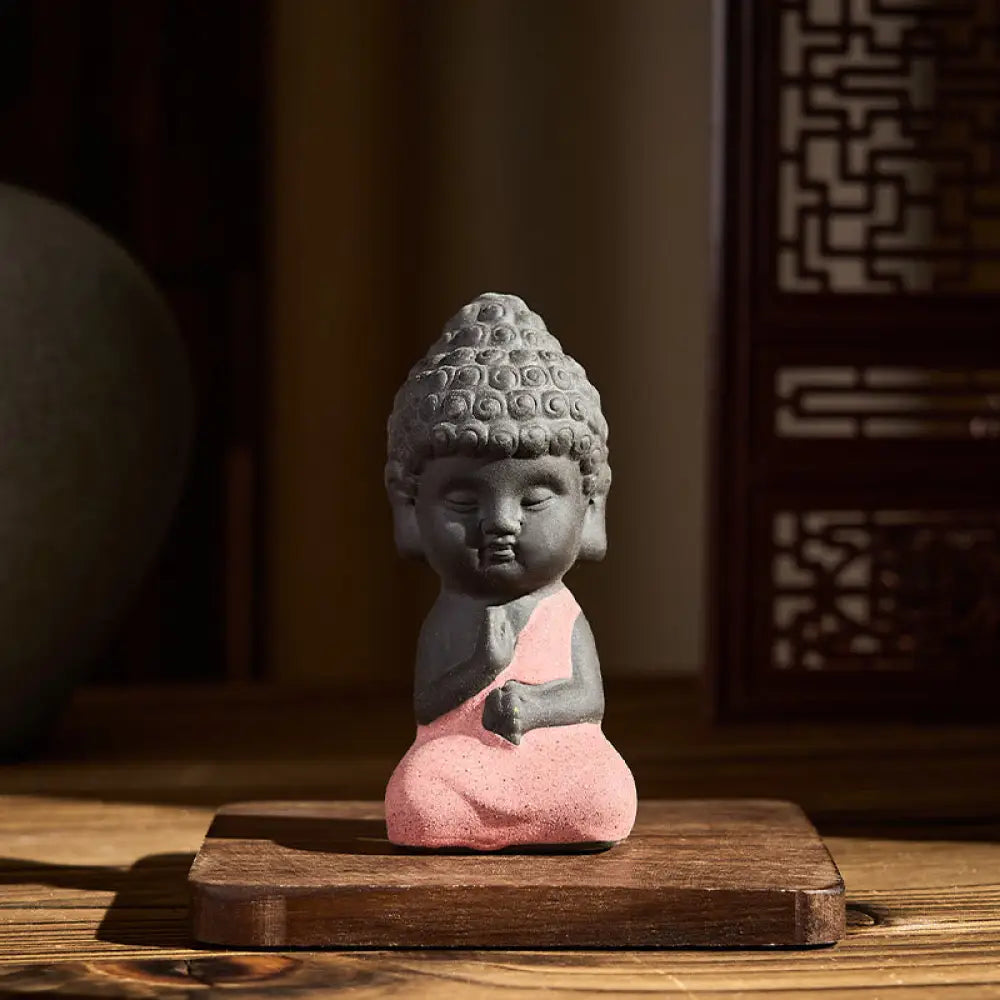 Buddha Stones Tathagata Buddha Symbol Design Purple Clay Serenity Desk Decoration - Pink Buddha 4*4*8.5 cm - Decorations