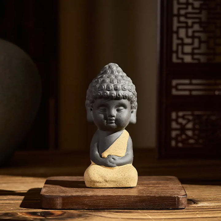 Buddha Stones Tathagata Buddha Symbol Design Purple Clay Serenity Desk Decoration - Yellow Buddha 4*4*8.5 cm