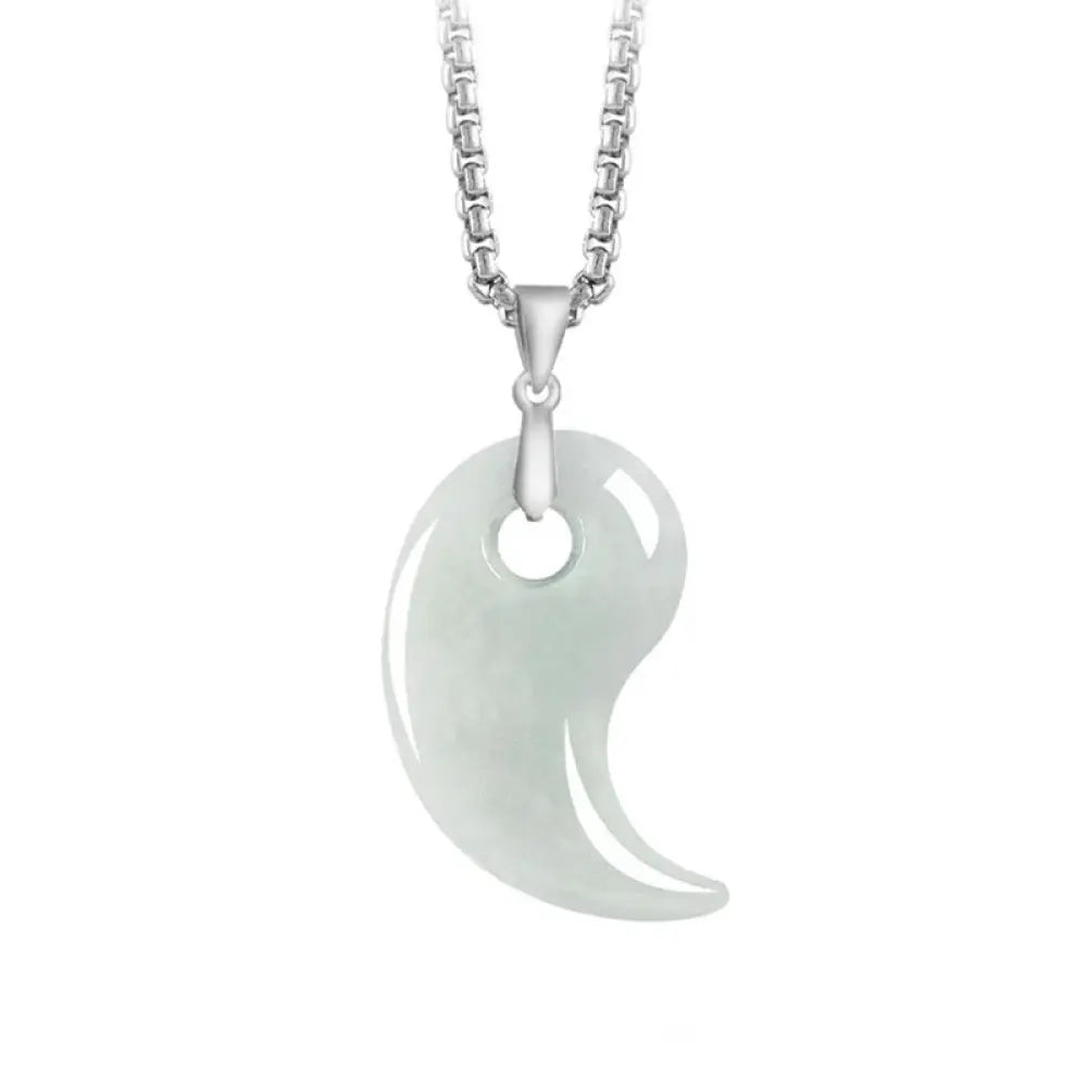 Buddha Stones Teardrop Design Jade Titanium Steel Chain Necklace Luck Pendant - BWOOOH - Azure / Jade - Necklaces &amp;