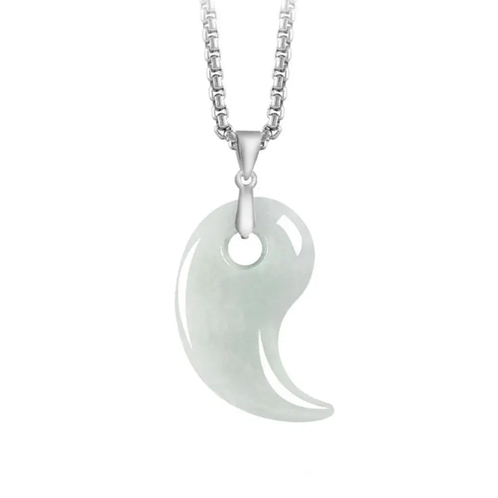 Buddha Stones Teardrop Design Jade Titanium Steel Chain Necklace Luck Pendant - BWOOOH - Azure / Jade - Necklaces &amp;