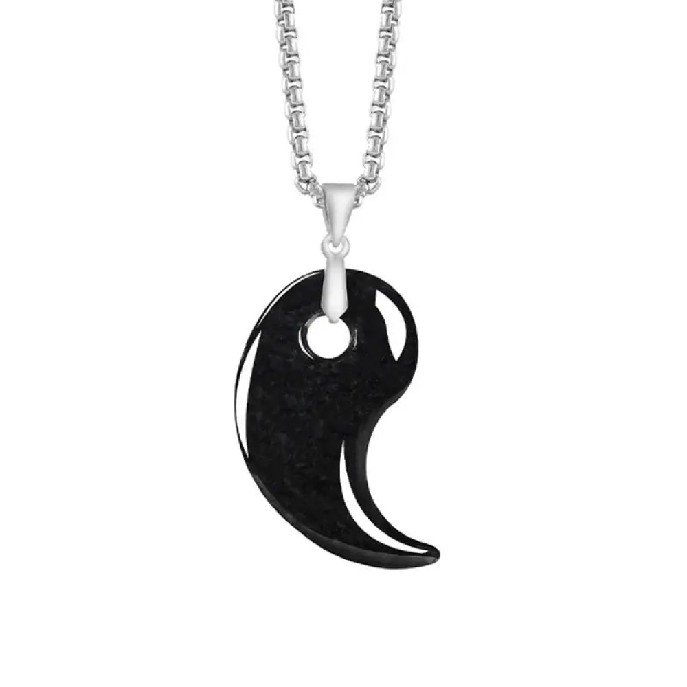 Buddha Stones Teardrop Design Jade Titanium Steel Chain Necklace Luck Pendant - BWOOOH - Black / Jade - Necklaces &amp;