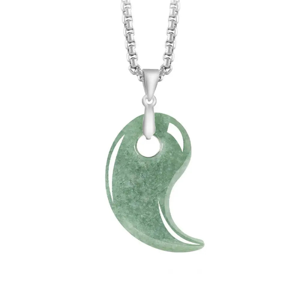 Buddha Stones Teardrop Design Jade Titanium Steel Chain Necklace Luck Pendant - BWOOOH - MediumSeaGreen / Jade
