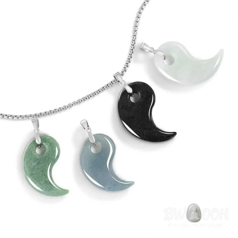 Buddha Stones Teardrop Design Jade Titanium Steel Chain Necklace Luck Pendant - BWOOOH - Necklaces &amp; Pendants