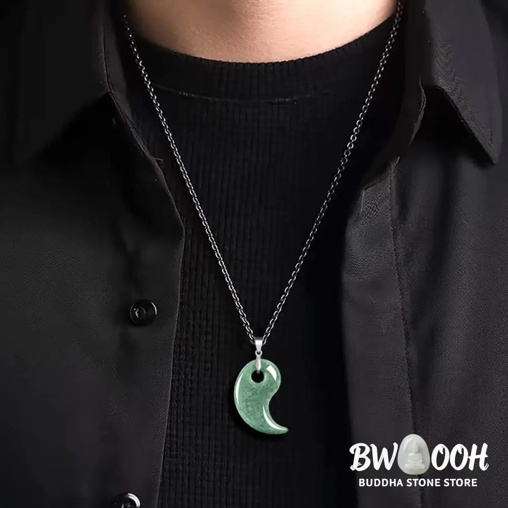 Buddha Stones Teardrop Design Jade Titanium Steel Chain Necklace Luck Pendant - BWOOOH - Necklaces &amp; Pendants