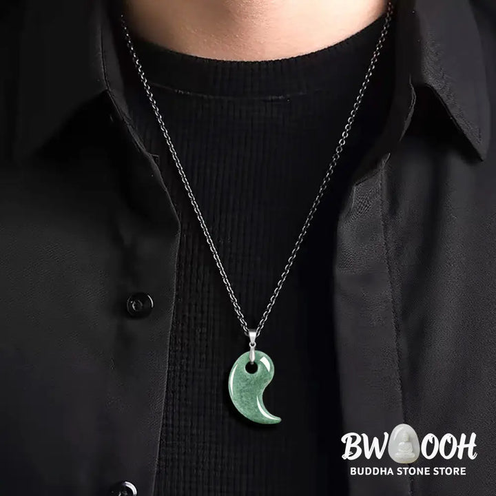 Buddha Stones Teardrop Design Jade Titanium Steel Chain Necklace Luck Pendant - BWOOOH - Necklaces &amp; Pendants