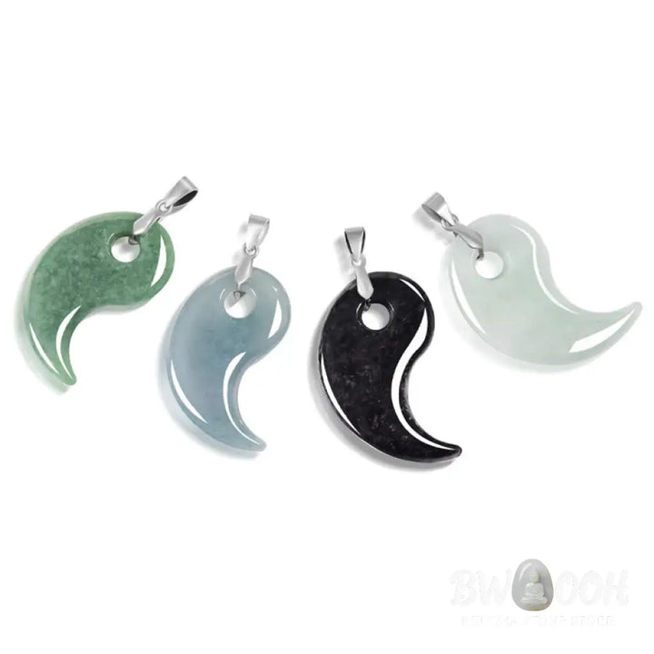 Buddha Stones Teardrop Design Jade Titanium Steel Chain Necklace Luck Pendant - BWOOOH - Necklaces &amp; Pendants