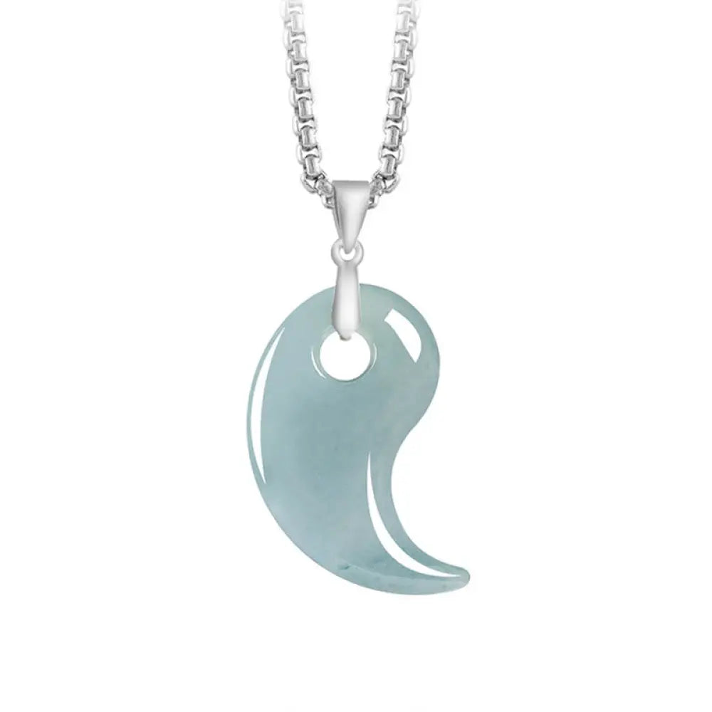 Buddha Stones Teardrop Design Jade Titanium Steel Chain Necklace Luck Pendant - BWOOOH - PaleTurquoise / Jade
