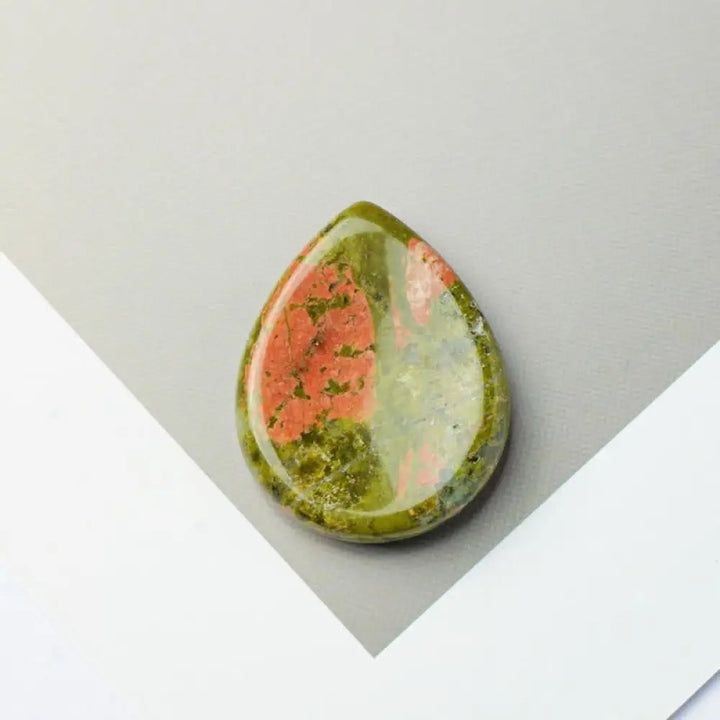 Buddha Stones Teardrop Shape Worry Stone Protection Crystal Decor 34*26*7.8cm - Natural Unakite(Color May Vary)