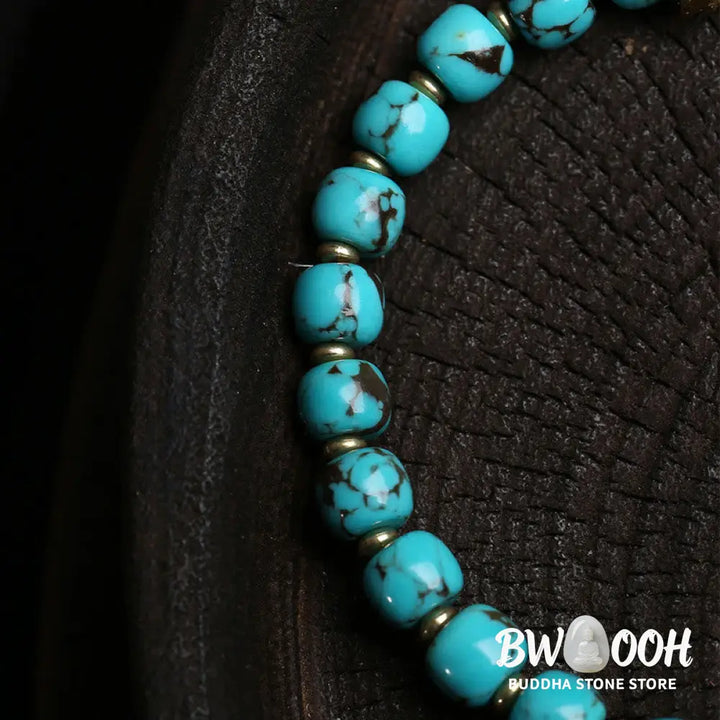 Buddha Stones Thangka Gau Amulet Box Turquoise Fu Character Protection Bracelet - Turquoise(Wrist