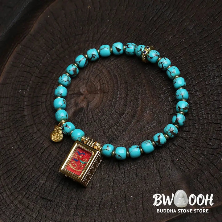 Buddha Stones Thangka Gau Amulet Box Turquoise Fu Character Protection Bracelet - Turquoise(Wrist