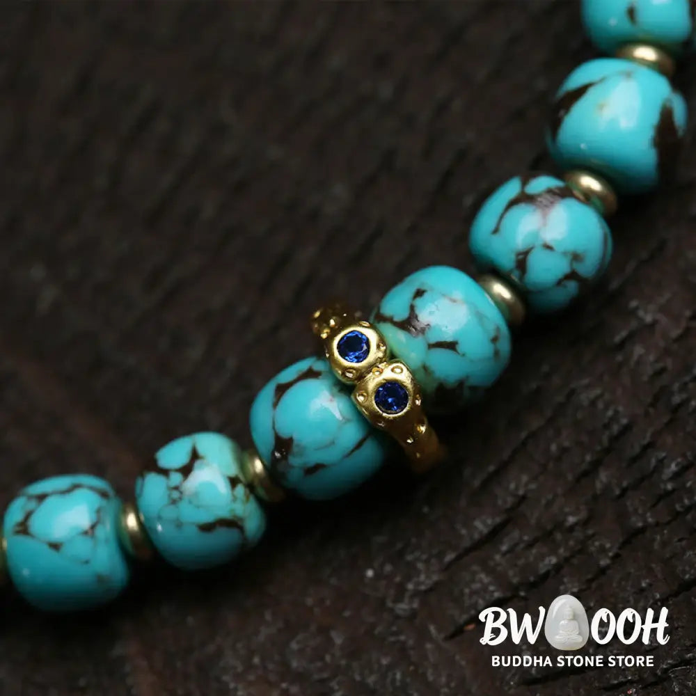 Buddha Stones Thangka Gau Amulet Box Turquoise Fu Character Protection Bracelet - Turquoise(Wrist