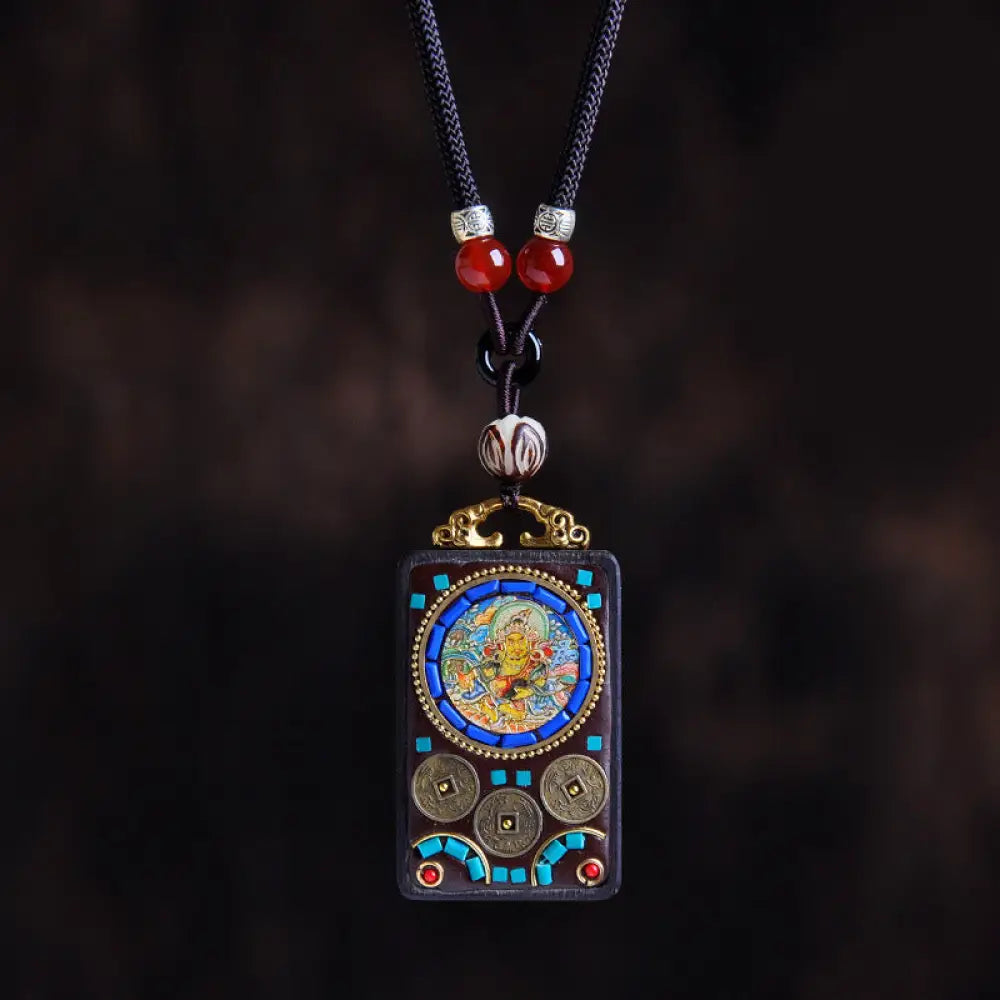 Buddha Stones Thangka Yin Yang Copper Coins Ebony Wood Zakiram Balance Pendant Necklace - BWOOOH - Ebony Wood God of