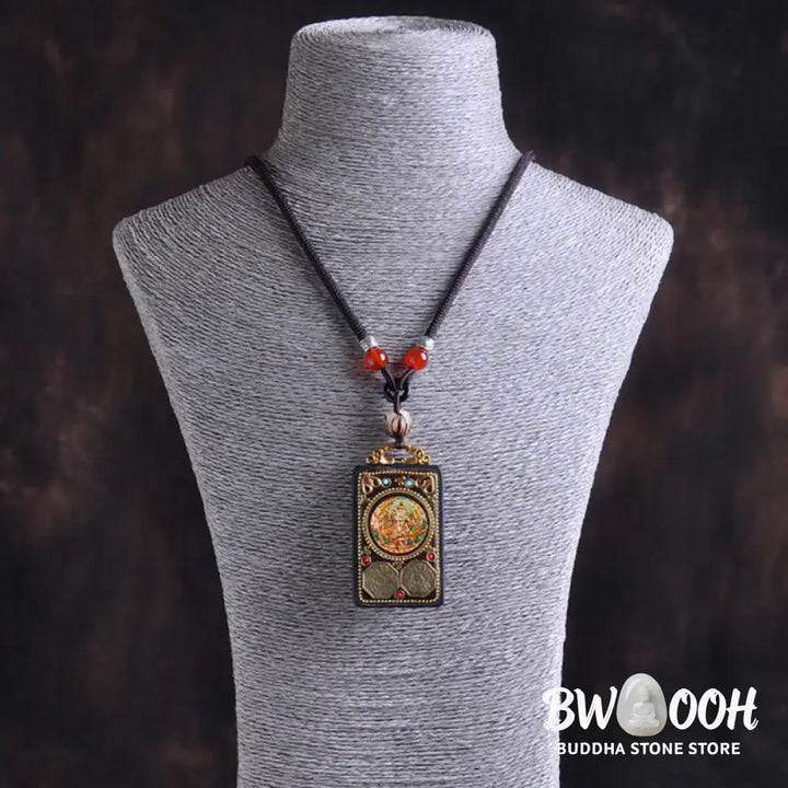 Buddha Stones Thangka Yin Yang Copper Coins Ebony Wood Zakiram Balance Pendant Necklace - BWOOOH - Necklaces &amp; Pendants