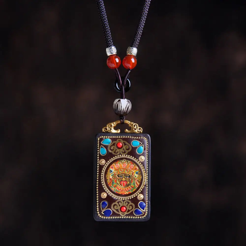 Buddha Stones Thangka Yin Yang Copper Coins Ebony Wood Zakiram Balance Pendant Necklace - BWOOOH - Ebony Wood Zakiram