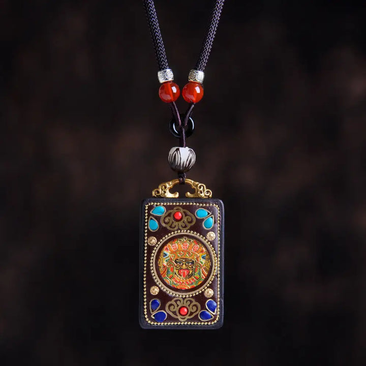 Buddha Stones Thangka Yin Yang Copper Coins Ebony Wood Zakiram Balance Pendant Necklace - BWOOOH - Ebony Wood Zakiram