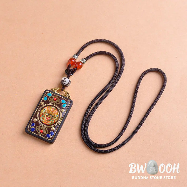 Buddha Stones Thangka Yin Yang Copper Coins Ebony Wood Zakiram Balance Pendant Necklace - BWOOOH - Necklaces &amp; Pendants