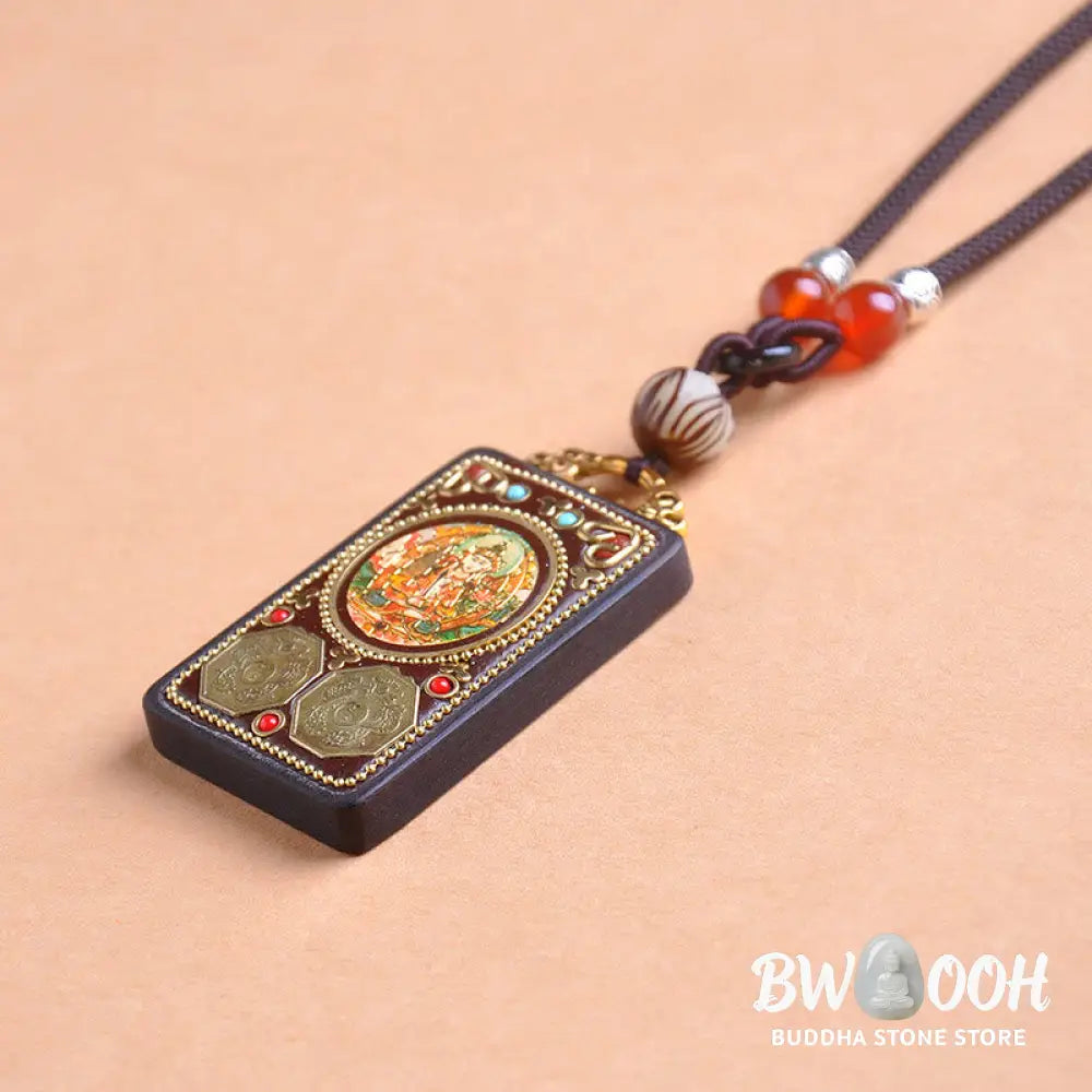 Buddha Stones Thangka Yin Yang Copper Coins Ebony Wood Zakiram Balance Pendant Necklace - BWOOOH - Necklaces &amp; Pendants