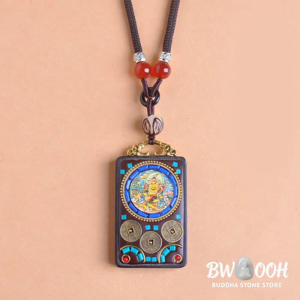 Buddha Stones Thangka Yin Yang Copper Coins Ebony Wood Zakiram Balance Pendant Necklace - BWOOOH - Necklaces &amp; Pendants
