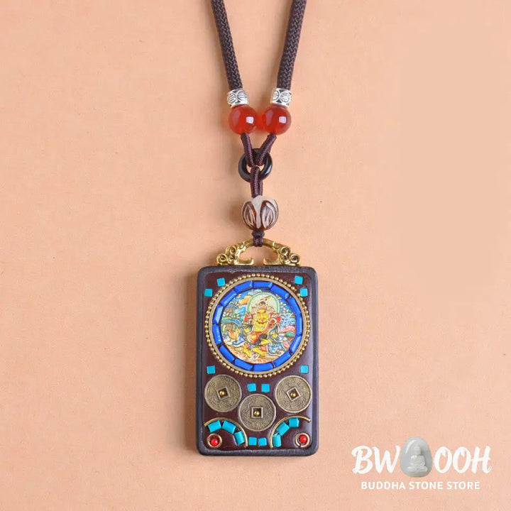 Buddha Stones Thangka Yin Yang Copper Coins Ebony Wood Zakiram Balance Pendant Necklace - BWOOOH - Necklaces &amp; Pendants