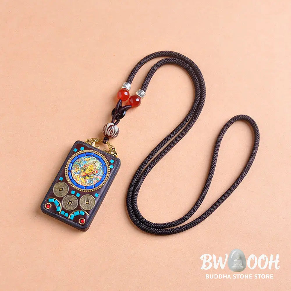 Buddha Stones Thangka Yin Yang Copper Coins Ebony Wood Zakiram Balance Pendant Necklace - BWOOOH - Necklaces &amp; Pendants