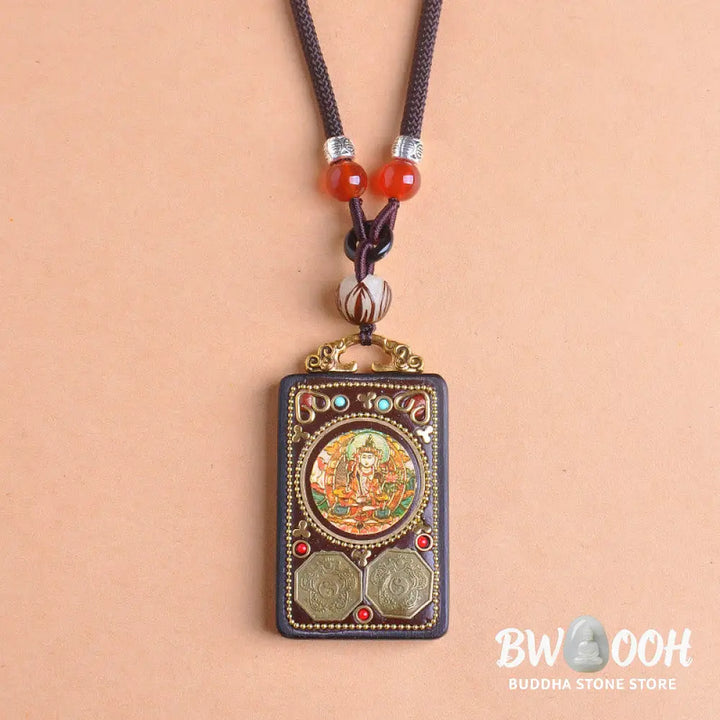 Buddha Stones Thangka Yin Yang Copper Coins Ebony Wood Zakiram Balance Pendant Necklace - BWOOOH - Necklaces &amp; Pendants