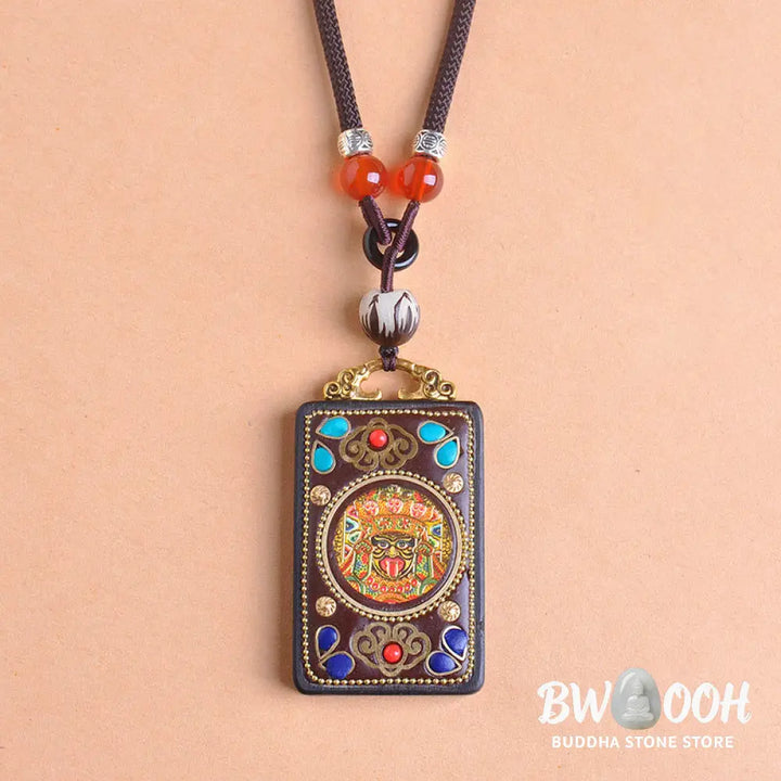 Buddha Stones Thangka Yin Yang Copper Coins Ebony Wood Zakiram Balance Pendant Necklace - BWOOOH - Necklaces &amp; Pendants